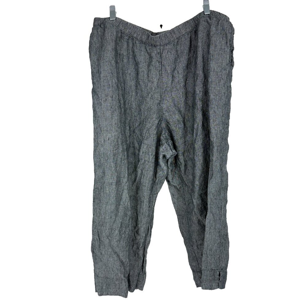 J Jill Women 2X Love Linen Pant Cropped Gray Pull On Lightweight Stretch Waist